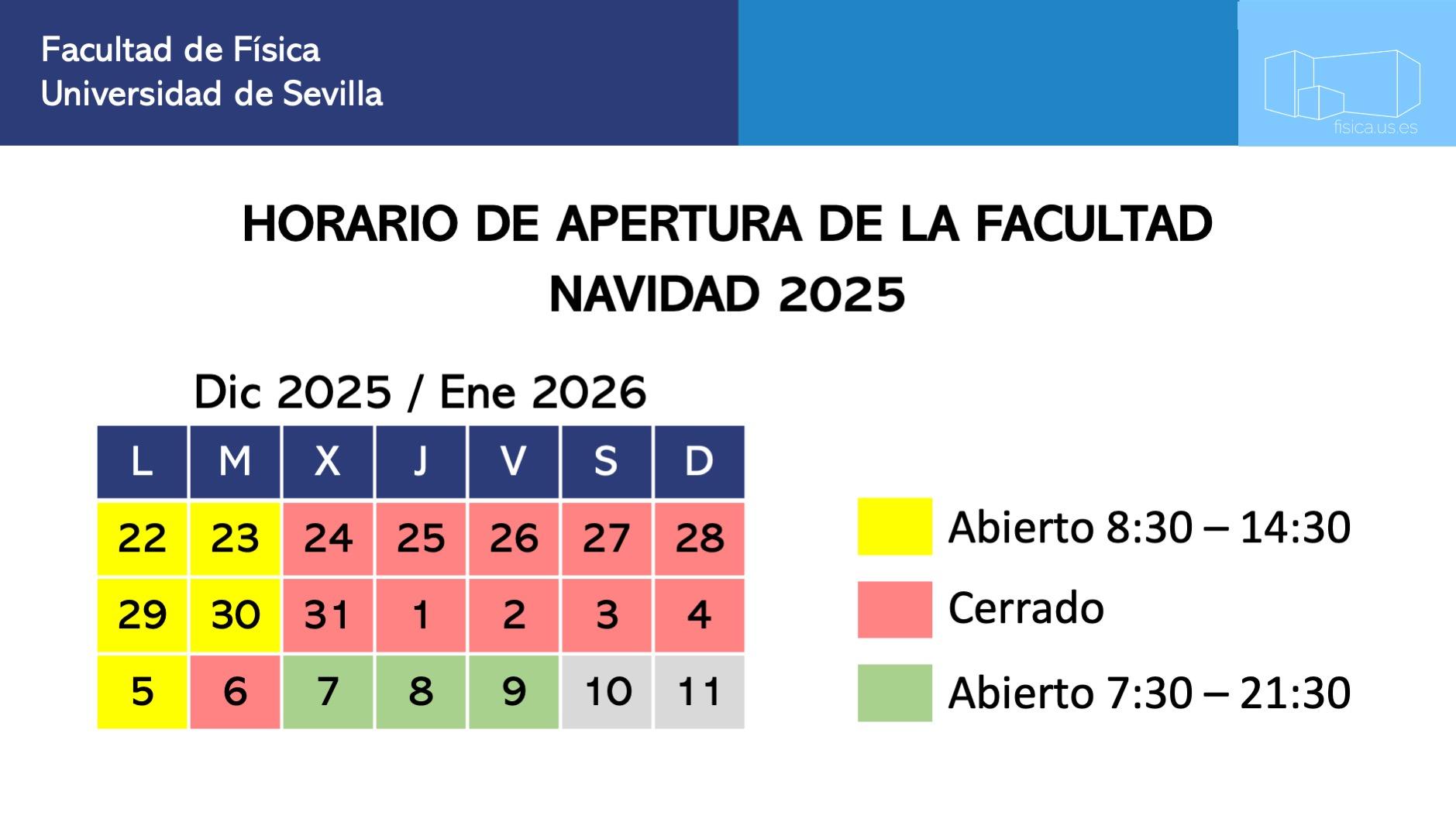 Horario de Navidades 2025