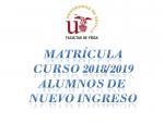 CURSO ACADÉMICO 2018-2019 NUEVO INGRESO